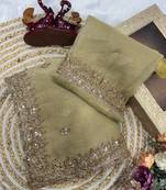 Off white Color Katdana & Sequins Work Crunchy Silk Blend Saree