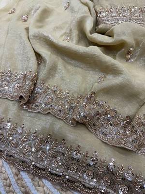 Off white Color Katdana & Sequins Work Crunchy Silk Blend Saree 2
