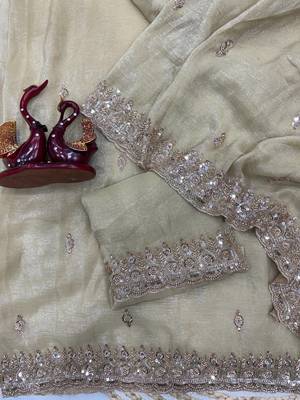 Off white Color Katdana & Sequins Work Crunchy Silk Blend Saree 4