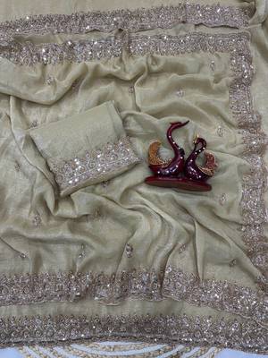 Off white Color Katdana & Sequins Work Crunchy Silk Blend Saree 5