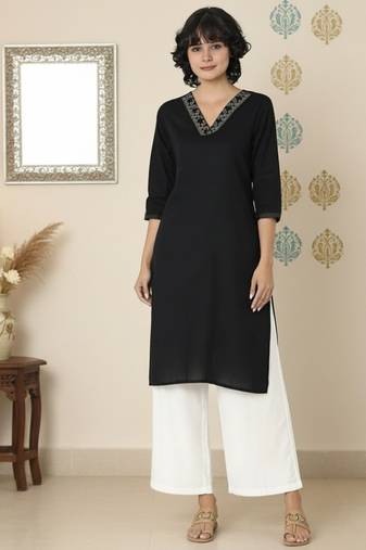 Black embroidered rayon kurta palazzo