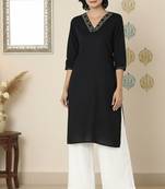 Black embroidered rayon kurta palazzo