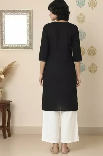Black embroidered rayon kurta palazzo