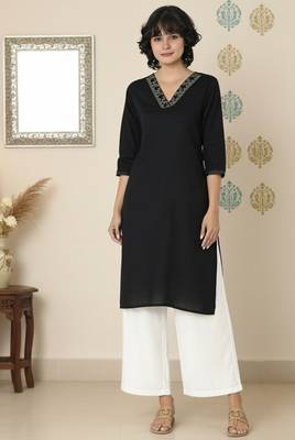 Black embroidered rayon kurta palazzo 3