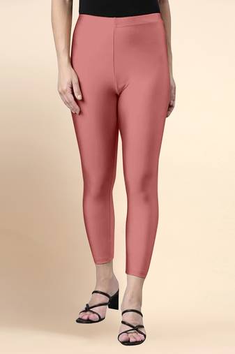 SalmonPink Microfiber elastane stretch soft cropped leggings with ultrasoft waistband