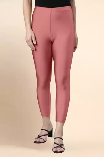 SalmonPink Microfiber elastane stretch soft cropped leggings with ultrasoft waistband