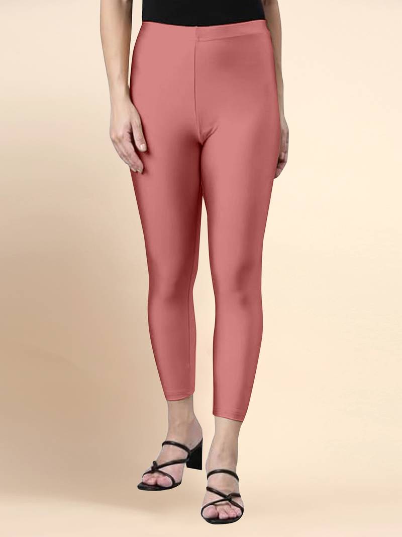 SalmonPink Microfiber elastane stretch soft cropped leggings with ultrasoft waistband