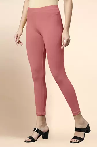 SalmonPink Microfiber elastane stretch soft cropped leggings with ultrasoft waistband