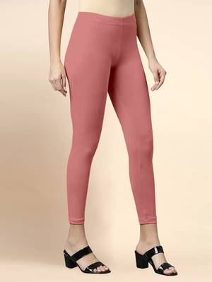SalmonPink Microfiber elastane stretch soft cropped leggings with ultrasoft waistband 3