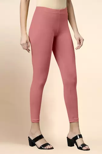 SalmonPink Microfiber elastane stretch soft cropped leggings with ultrasoft waistband
