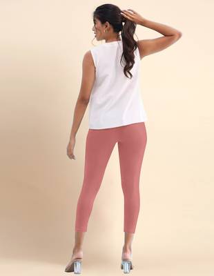 SalmonPink Microfiber elastane stretch soft cropped leggings with ultrasoft waistband 4