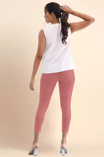 SalmonPink Microfiber elastane stretch soft cropped leggings with ultrasoft waistband
