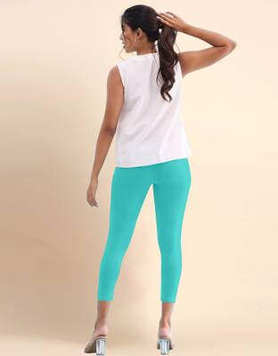 SeaGreen Microfiber elastane stretch soft cropped leggings with ultrasoft waistband 4