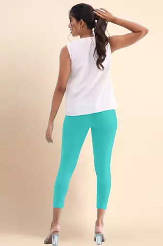 SeaGreen Microfiber elastane stretch soft cropped leggings with ultrasoft waistband