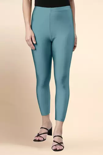 Teal Microfiber elastane stretch soft cropped leggings with ultrasoft waistband