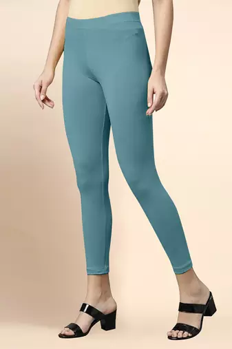 Teal Microfiber elastane stretch soft cropped leggings with ultrasoft waistband