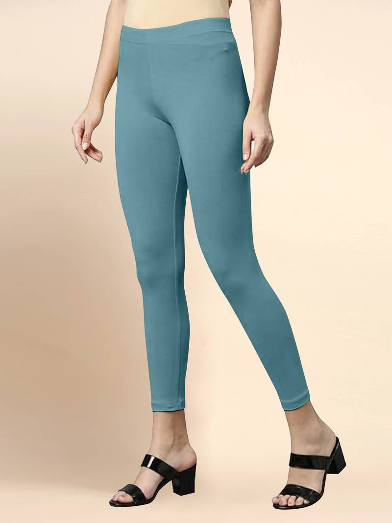 Teal Microfiber elastane stretch soft cropped leggings with ultrasoft waistband