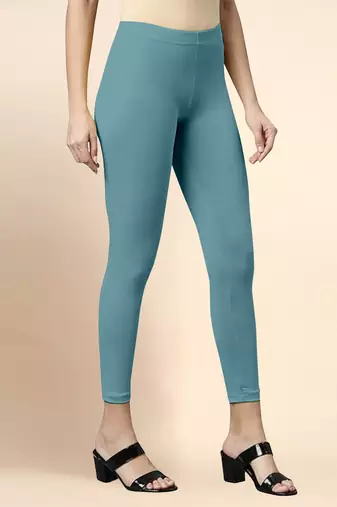 Teal Microfiber elastane stretch soft cropped leggings with ultrasoft waistband