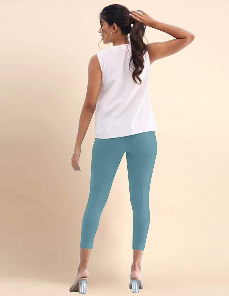 Teal Microfiber elastane stretch soft cropped leggings with ultrasoft waistband