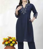Navy embroidered rayon kurta Pant