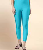 Turquoise Microfiber elastane stretch soft cropped leggings with ultrasoft waistband