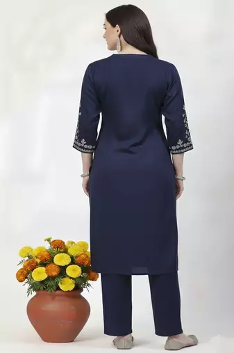 Navy embroidered rayon kurta Pant
