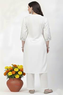 White embroidered rayon kurta Pant 2