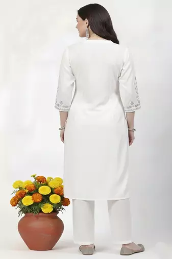 White embroidered rayon kurta Pant