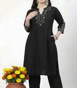 Black embroidered rayon kurta Pant