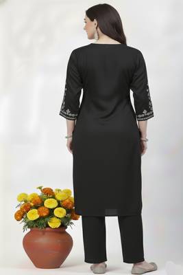 Black embroidered rayon kurta Pant 2
