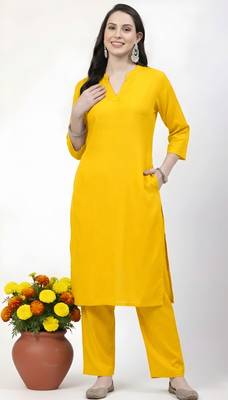 Yellow plain rayon kurta Pant 3
