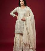 Cream georgette sharara set with intricate embroidery