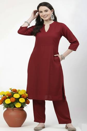 Red plain rayon kurta Pant