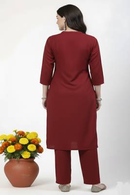 Red plain rayon kurta Pant 2