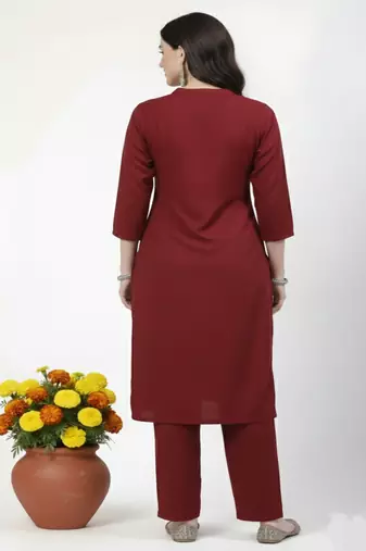 Red plain rayon kurta Pant