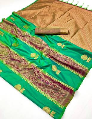 green silk blend blend saree with blouse piece 3