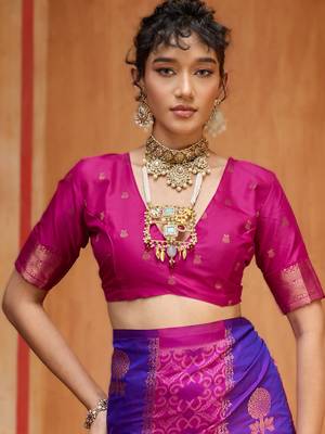 purple silk blend blend saree with blouse piece 2
