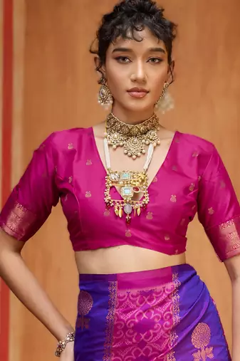 purple silk blend blend saree with blouse piece