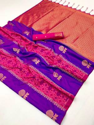 purple silk blend blend saree with blouse piece 3