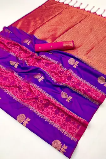 purple silk blend blend saree with blouse piece