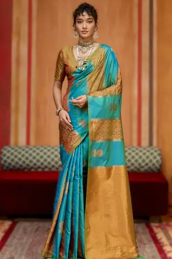 bule silk blend blend saree with blouse piece