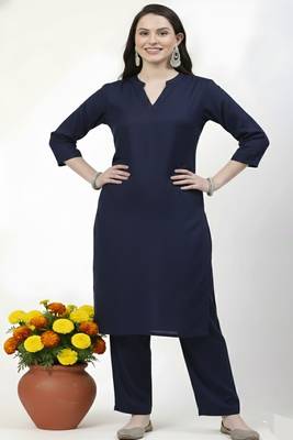 Navy plain rayon kurta Pant 1