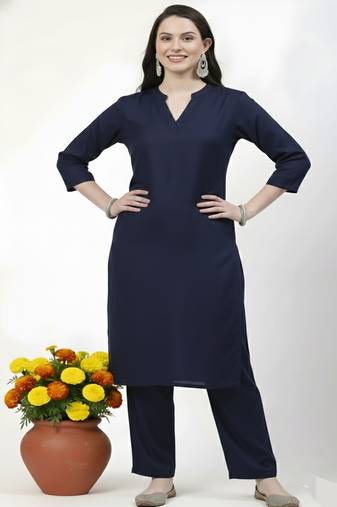 Navy plain rayon kurta Pant