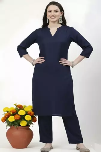 Navy plain rayon kurta Pant