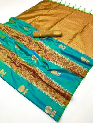 bule silk blend blend saree with blouse piece 2