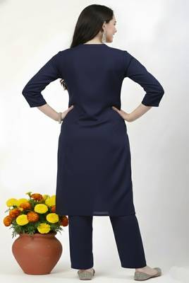 Navy plain rayon kurta Pant 2