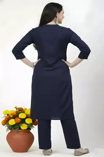 Navy plain rayon kurta Pant
