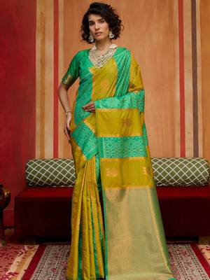 yellow silk blend blend saree with blouse piece 1