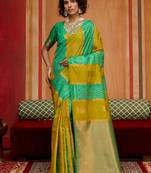 yellow silk blend blend saree with blouse piece