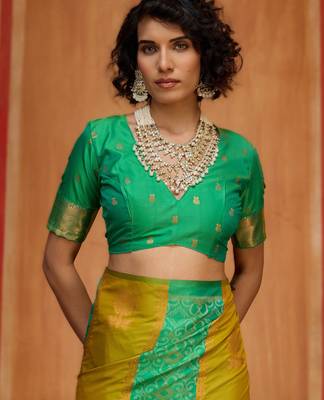 yellow silk blend blend saree with blouse piece 2